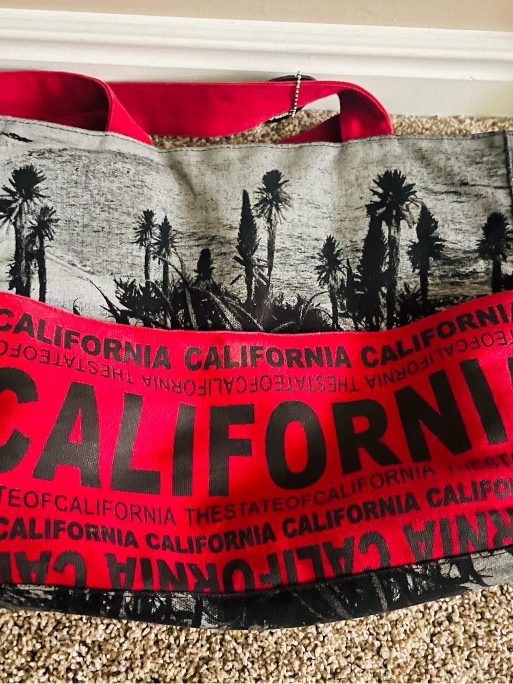 California Graphic Canvas Tote Bag in Red and Black